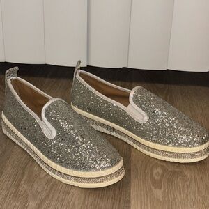 Amazon Silver Glitter Women's Slip-On Sneakers